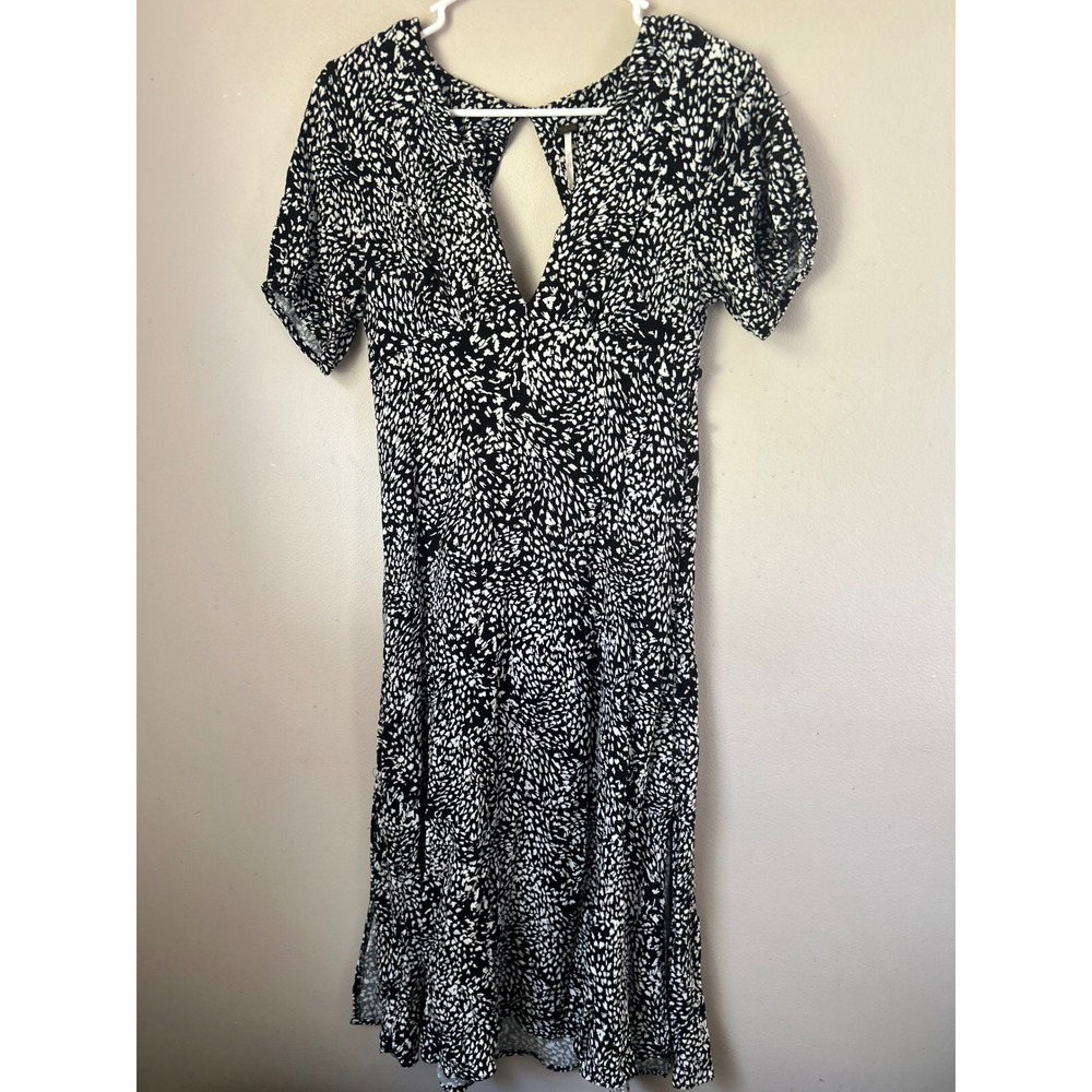 Free People Women's Black White Print Midi Dress Bohemian‎ Casual Beach